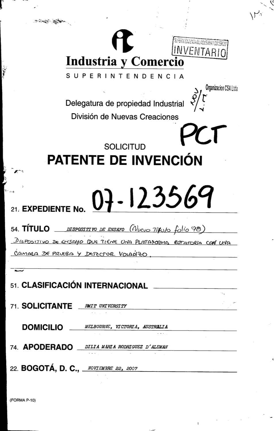 DISPOSITIVO DE ENSAYO