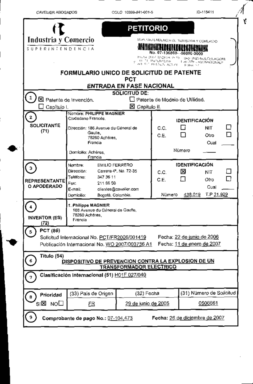 DISPOSITIVO DE PREVENCIÓN CONTRA LA EXPLOSIÓN DE UN TRANSFORMADOR ELÉCTRICO