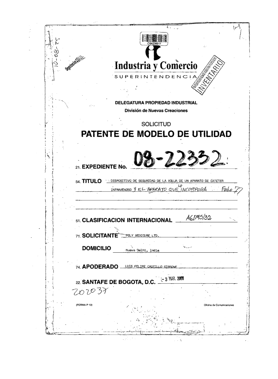 DISPOSITIVO DE SEGURIDAD DE LA AGUJA DE UN APARATO DE CATETER INTRAVENOSO Y EL APARATO QUE LO INCORPORA