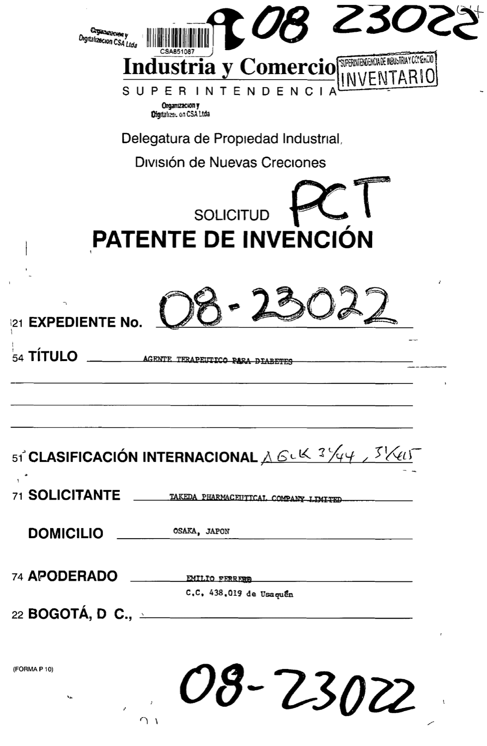 AGENTE TERAPEUTICO PARA DIABETES