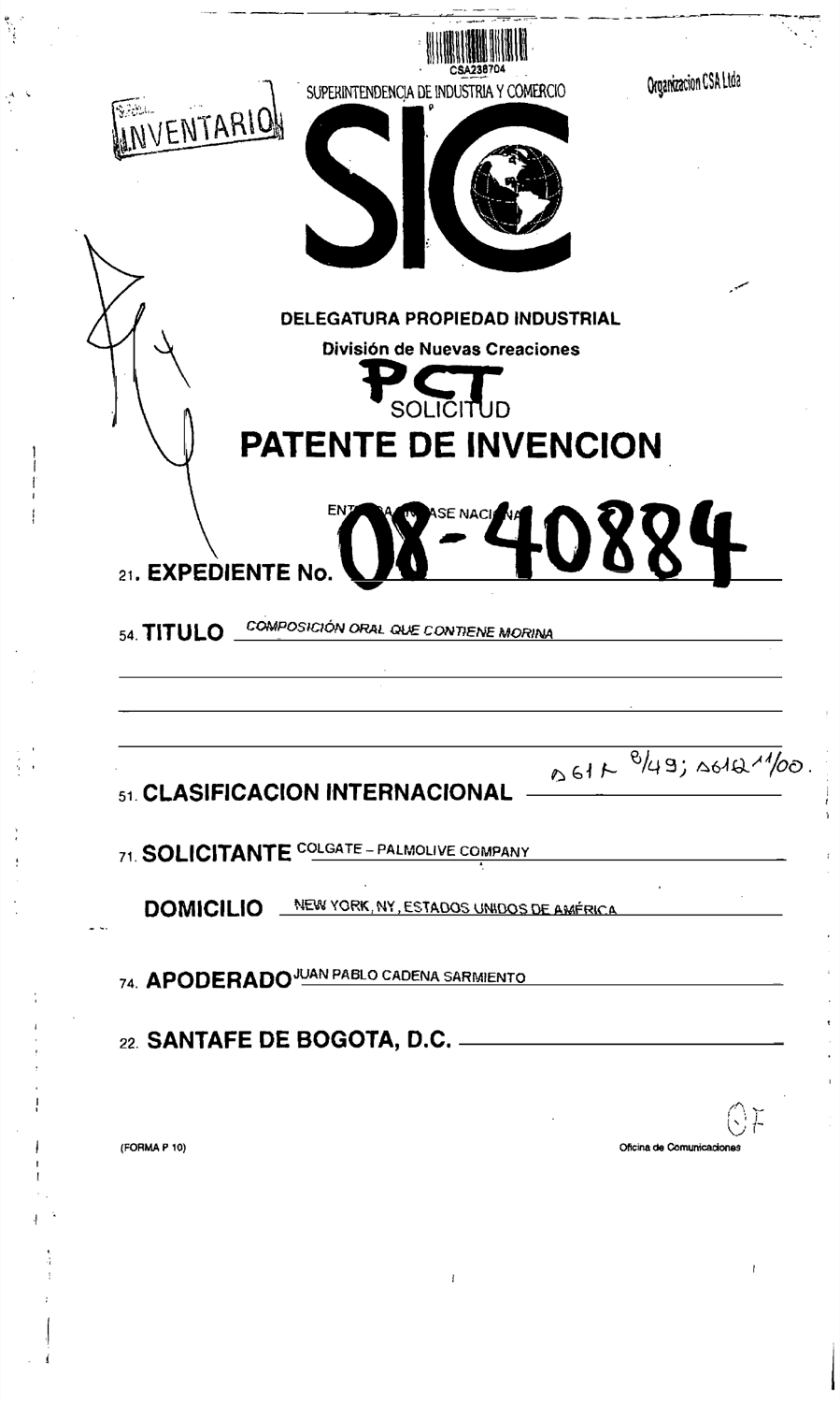 CONPOSICION ORAL QUE CONTIENE MORINA
