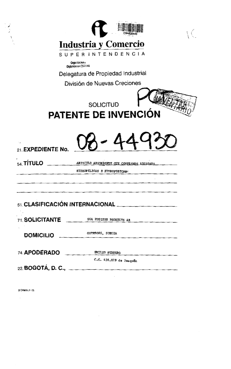 ARTÍCULO ABSORBENTE QUE COMPRENDE REGIONES HIDROFÍLICAS E HIDROFÓBICAS