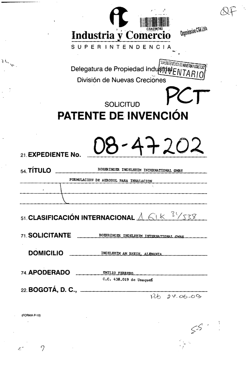 FORMULACION DE AEROSOL PARA INHALACION