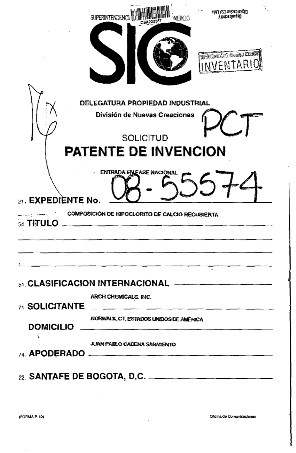COMPOSICIONES DE HIPOCLORITO DE CALCIO RECUBIERTA