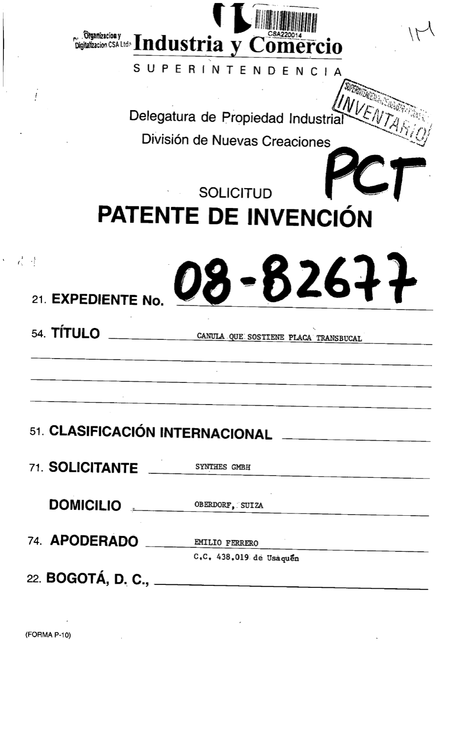 CANULA QUE SOSTIENE PLACA TRANSBUCAL