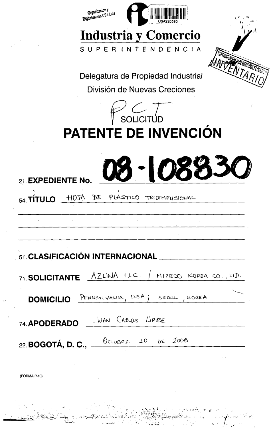 HOJA DE PLÁSTICO TRIDIMENSIONAL