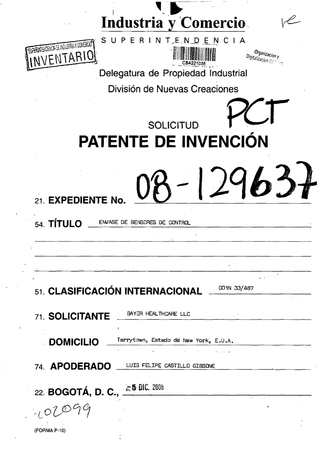 ENVASE DE SENSORES DE CONTROL