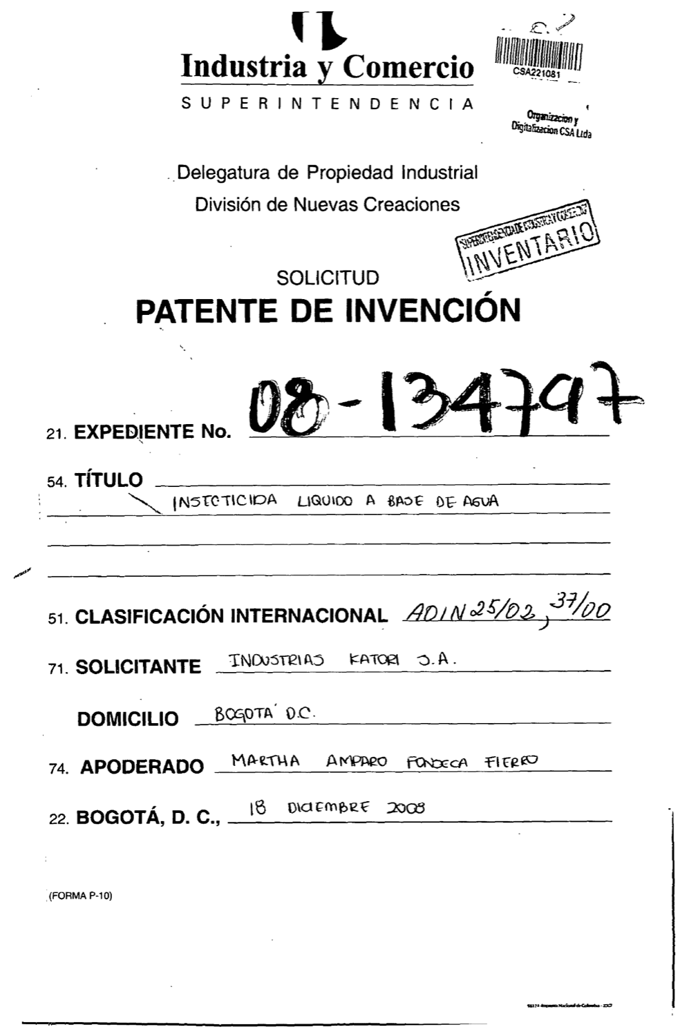 INSECTICIDA LÍQUIDO A BASE DE AGUA
