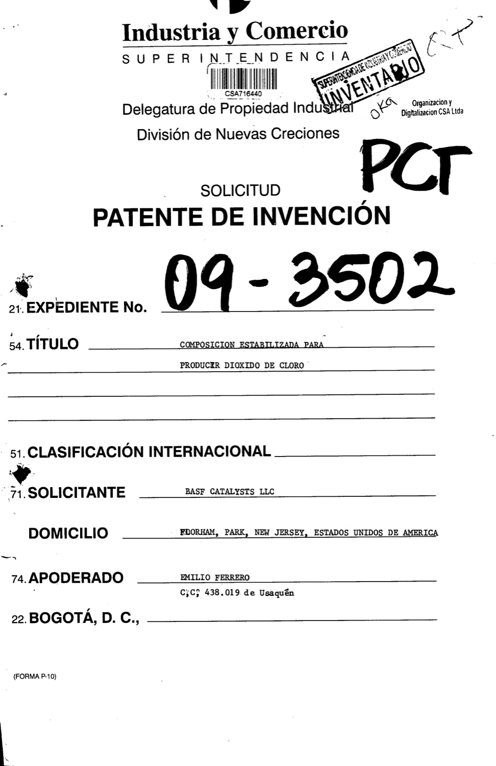 COMPOSICION ESTABILIZADA PARA PRODUCIR DIOXIDO DE CLORO