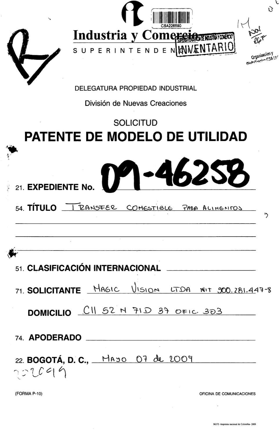 TRANSFER COMESTIBLE PARA ALIMENTOS PROCEDIMIENTO TECNICO