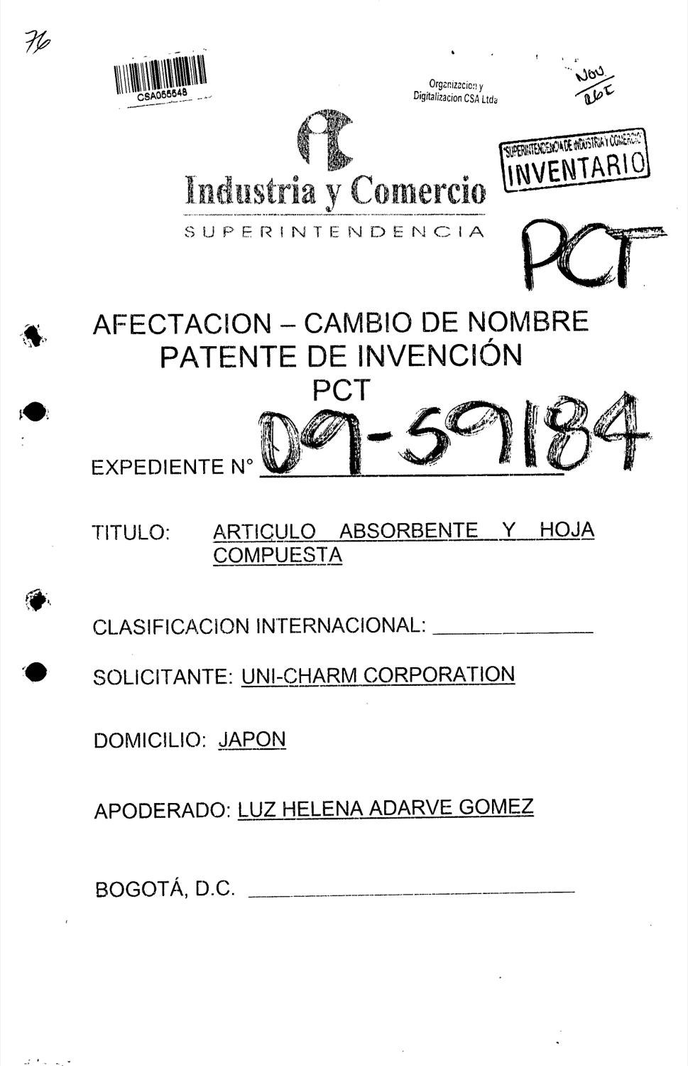 ARTICULO ABSORBENTE Y HOJA COMPUESTA