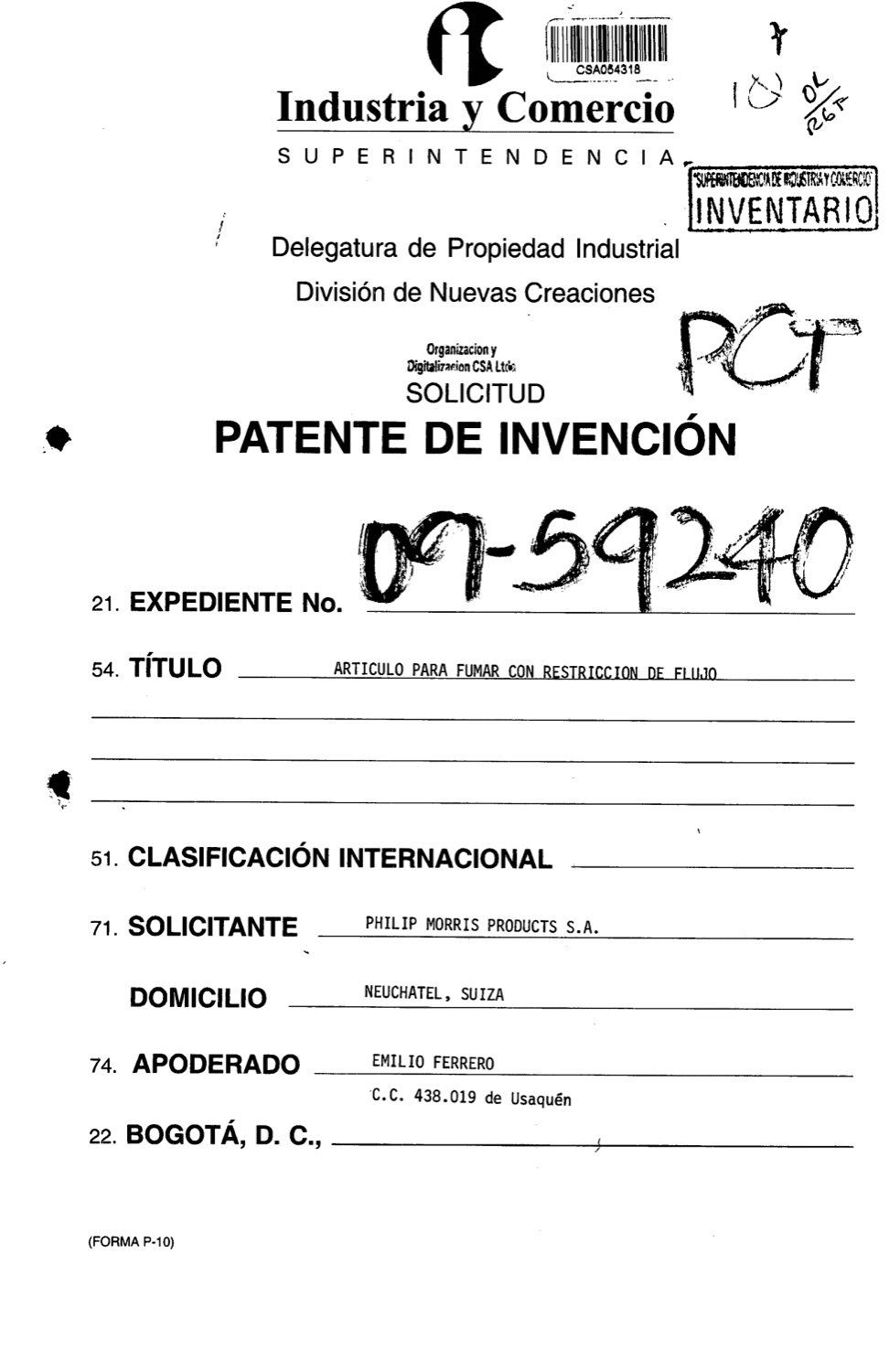 ARTICULO PARA FUMAR CON RESTRICCION DE FLUJO