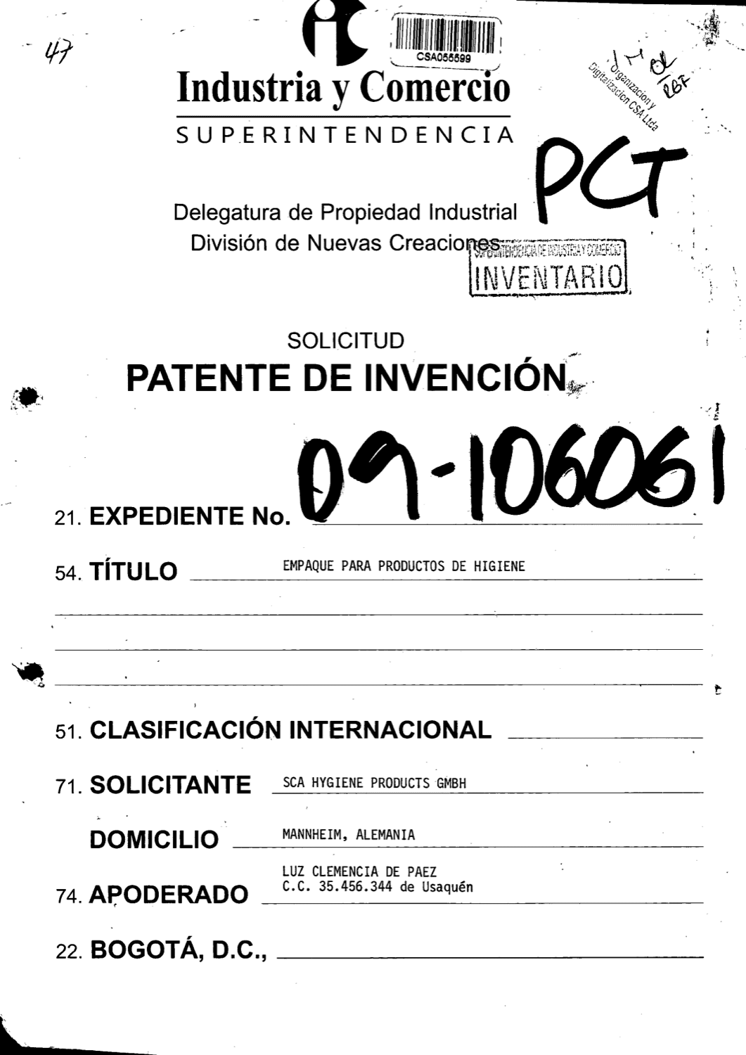 EMPAQUE PARA PRODUCTOS DE HIGIENE NO COMPRIMIDOS