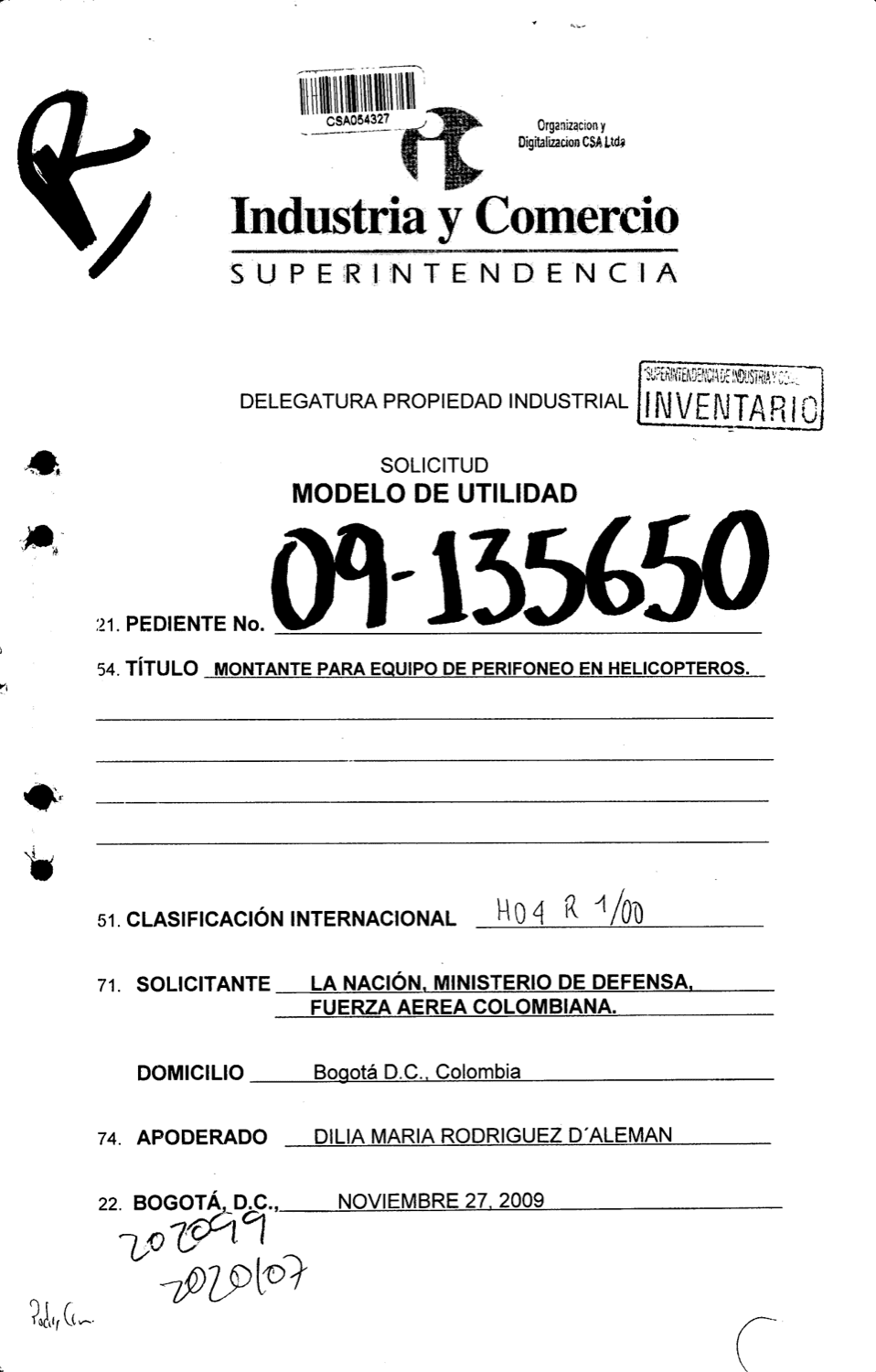 MONTANTE PARA EQUIPO DE PERIFONEO EN HELICOPTEROS