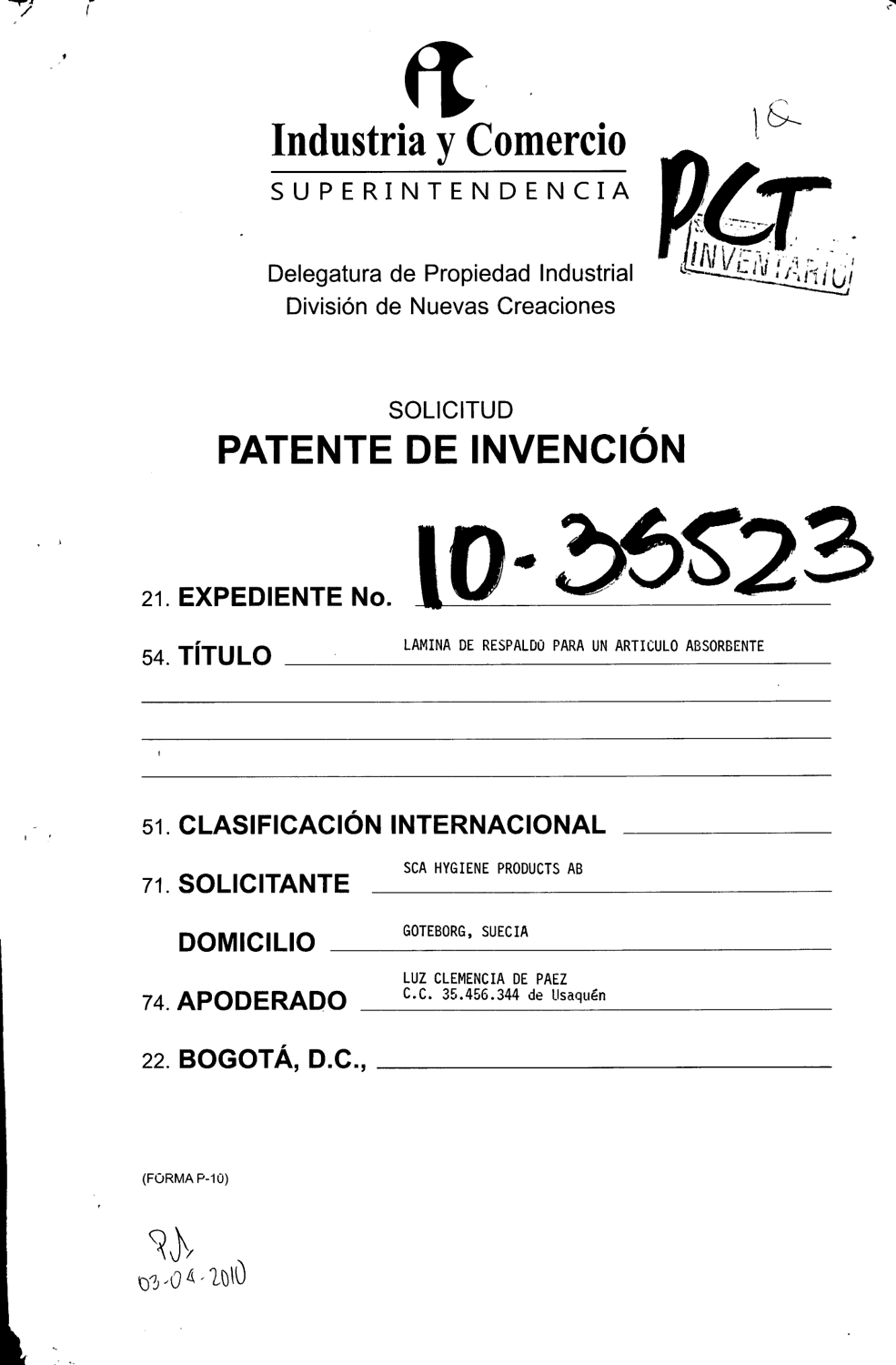 LAMINA DE RESPALDO PARA ARTICULO ABSORBENTE