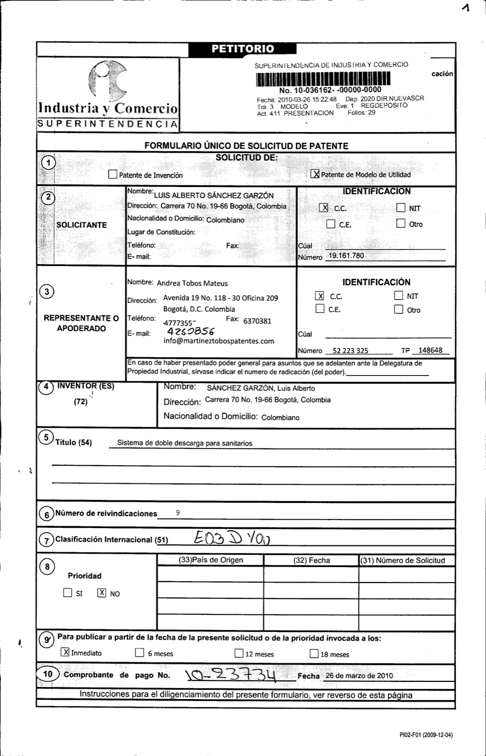DISPOSITIVO DE DOBLE DESCARGA PARA SANITARIOS