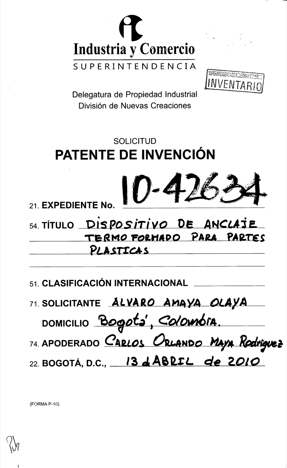 DISPOSITIVO DE ANCLAJE TERMO FORMADO PARA PARTES PLÁSTICAS