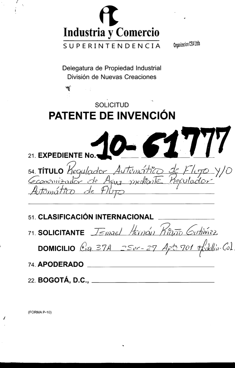 REGULADOR AUTOMÁTICO DE FLUJO DE UN FLUIDO LÍQUIDO