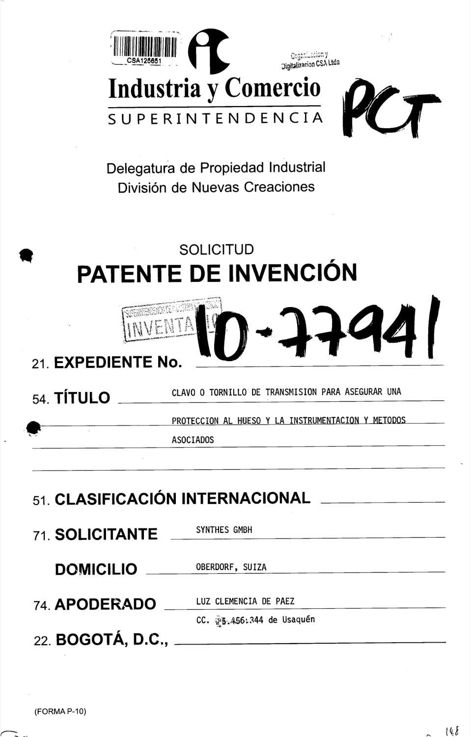 CLAVO O TORNILLO DE TRASMISION PARA ASEGURAR UNA PROTESIS AL HUESO Y LA INSTRUMENTACION Y METODOS ASOCIADOS
