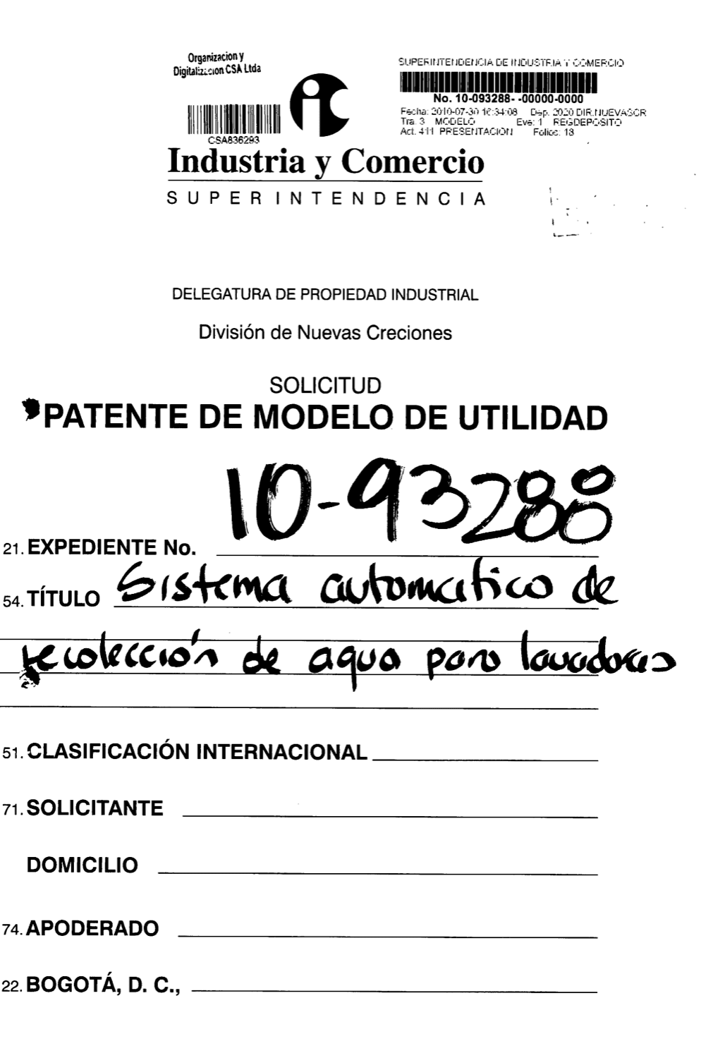 SISTEMA AUTOMATICO DE RECOLECCION DE AGUA PARA LAVADORAS