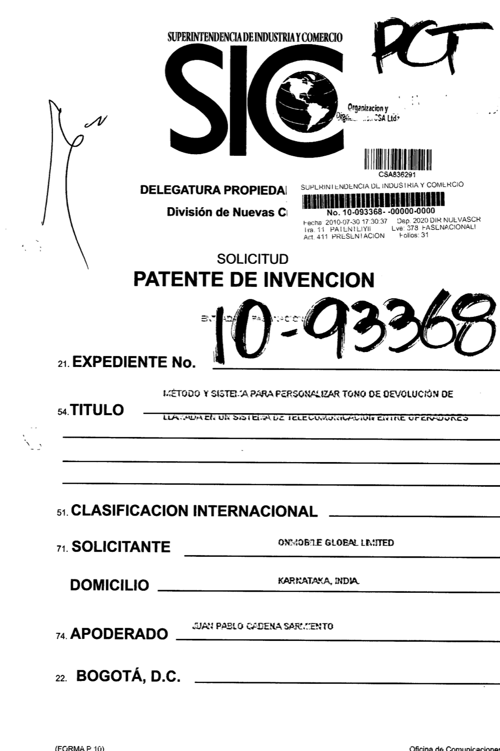 MÉTODO Y SISTEMA PARA ENVIAR UNA INFORMACIÓN COMERCIAL EN UN TONO DE DEVOLUCIÓN DE LLAMADAS DE ACUERDO A UN PERFIL DE USUARIO EN UN SISTEMA DE TELECOMUNICACIONES