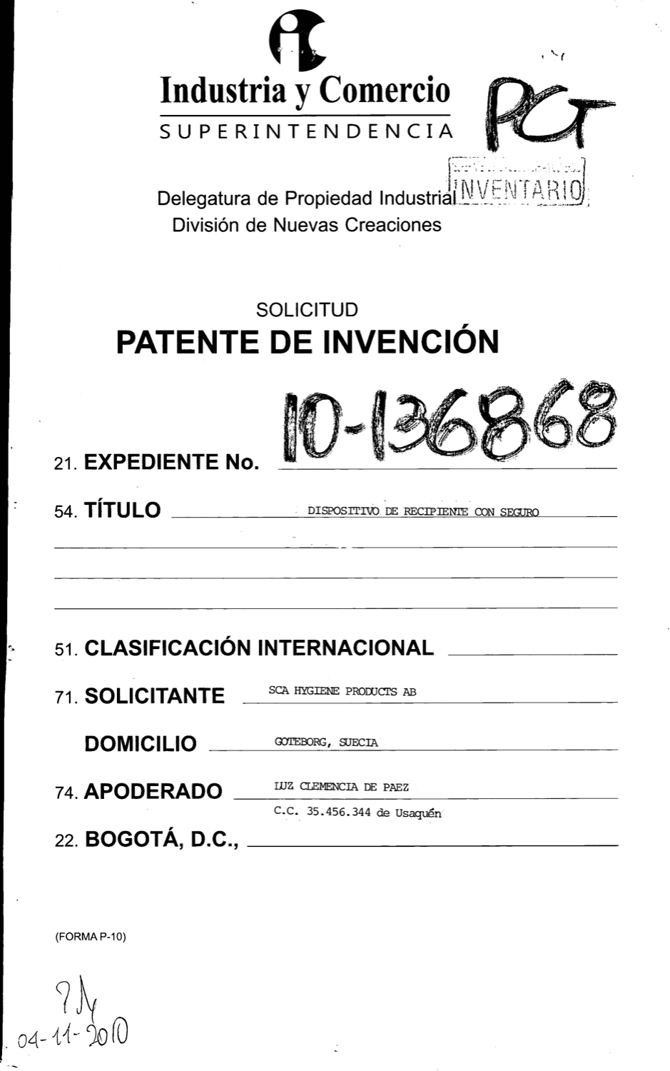 DISPOSITIVO DE RECIPIENTE CON SEGURO
