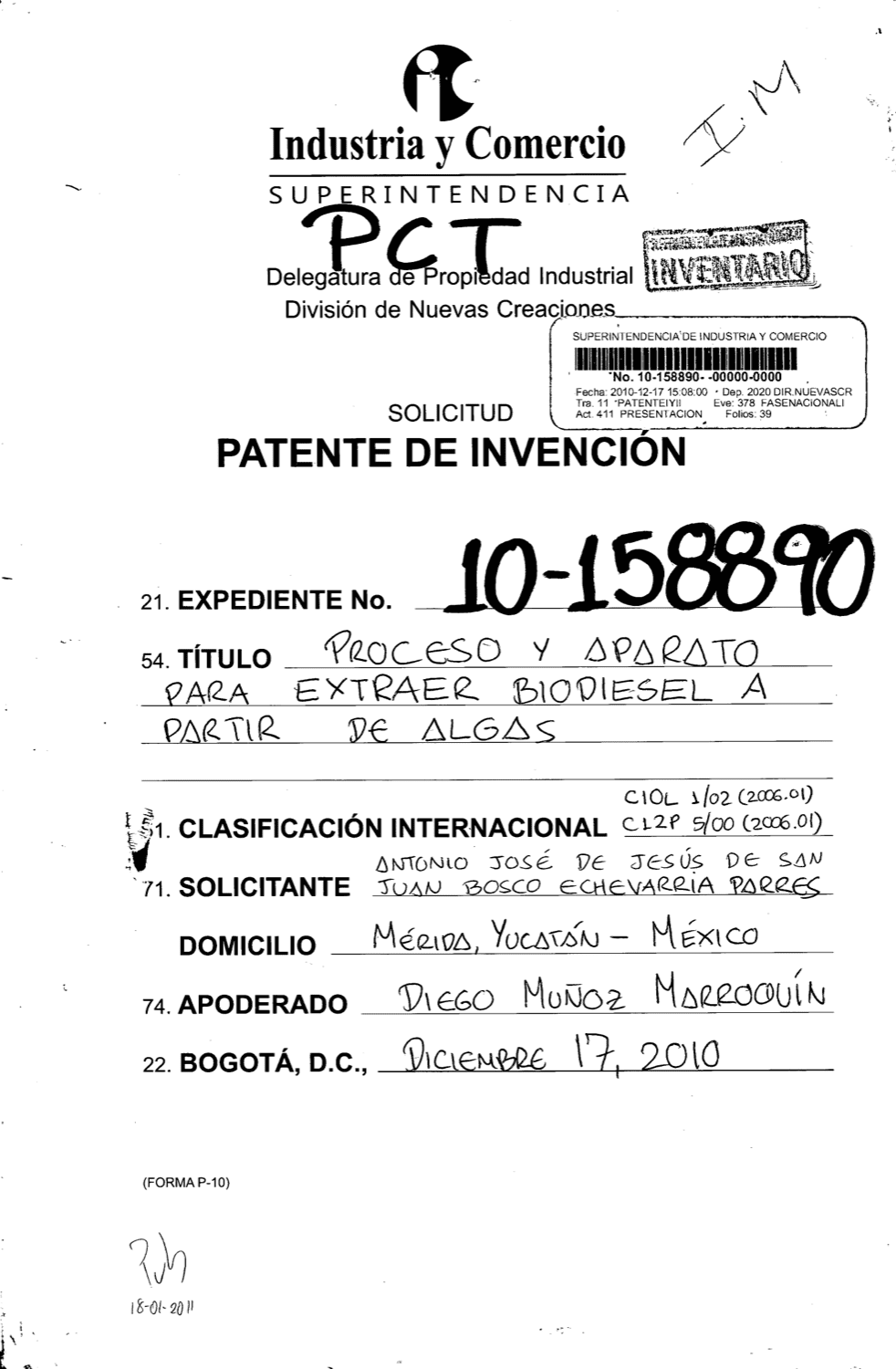 PROCESO Y APARATO PARA EXTRAER BIODIESEL A PARTIR DE ALGAS