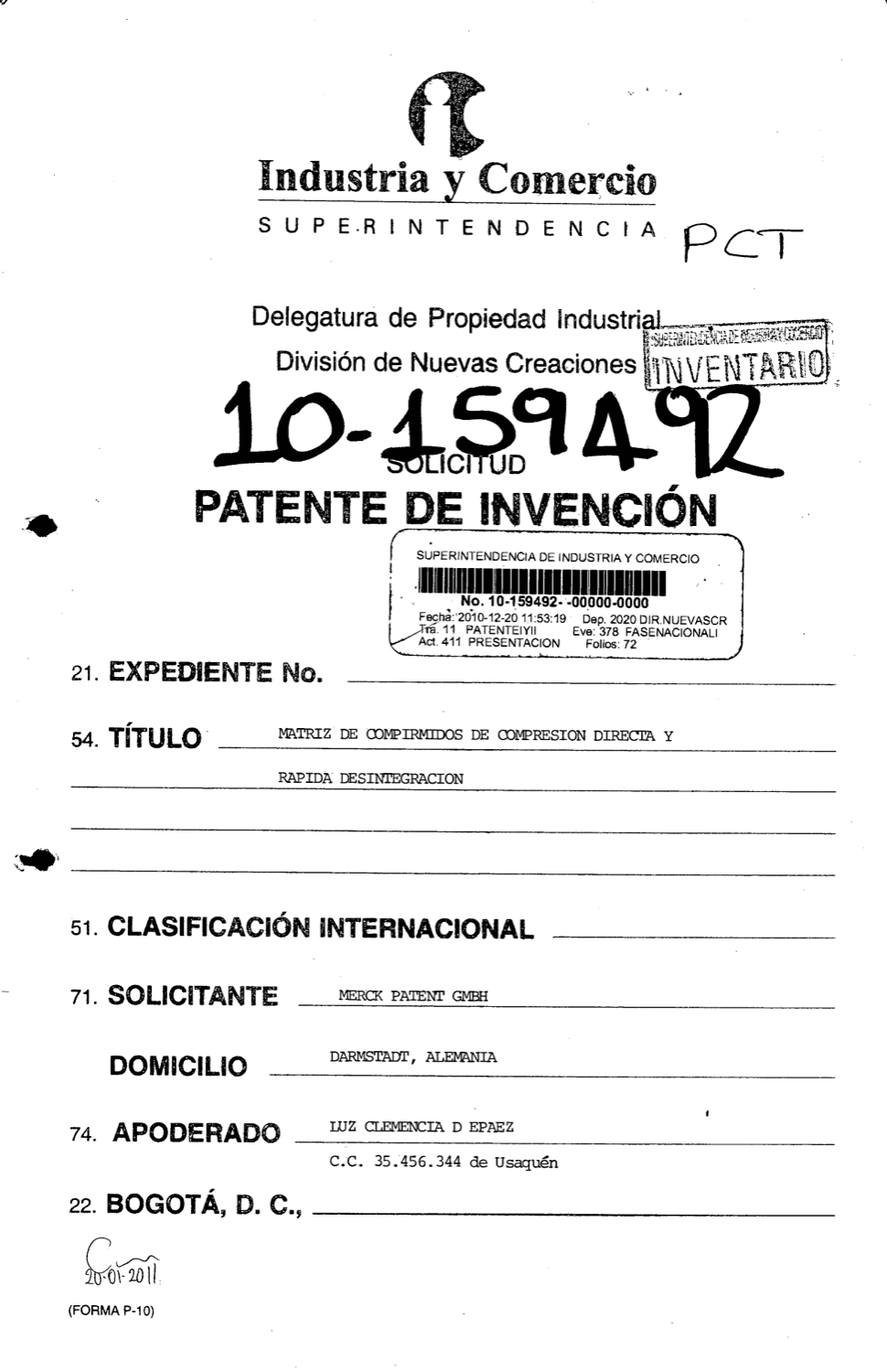 MATRIZ DE COMPRIMIDOS DE COMPRESION DIRECTA Y RAPIDA DESINTEGRACION