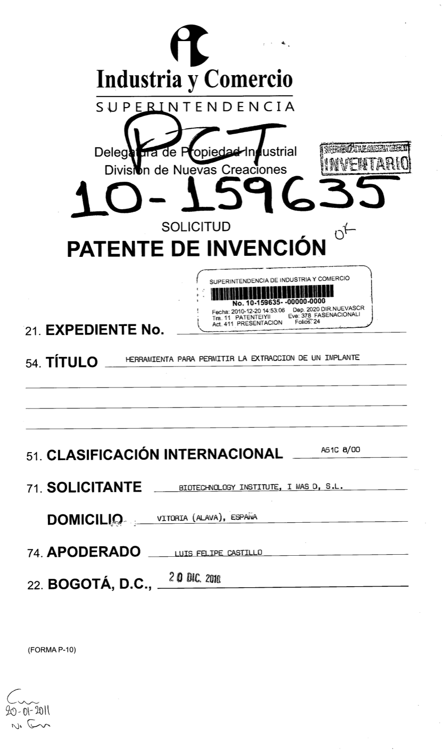 HERRAMIENTA PARA PERMITIR LA EXTRACCION DE UN IMPLANTE