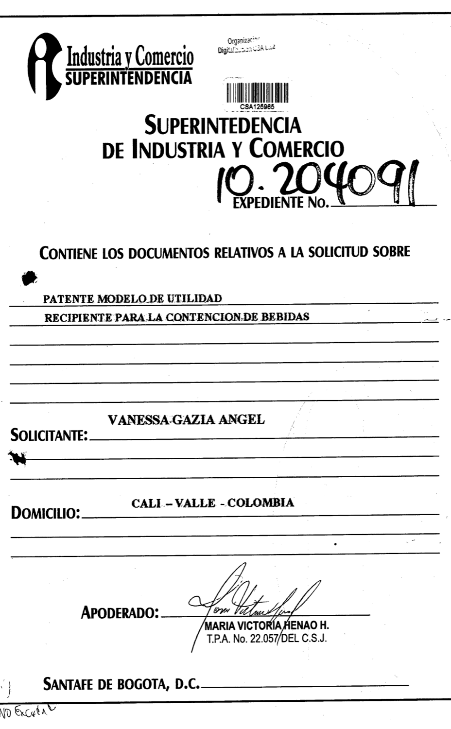 RECIPIENTE PARA LA CONTENCION DE BEBIDAS