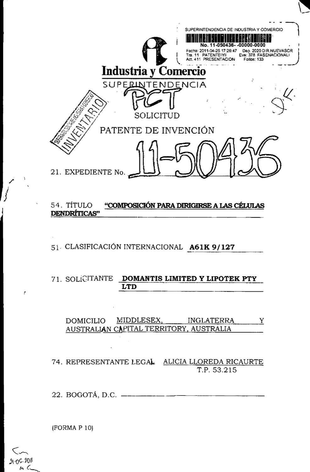 COMPOSICION PARA DIRIGIRSE A LAS CELULAS DENDRITICAS