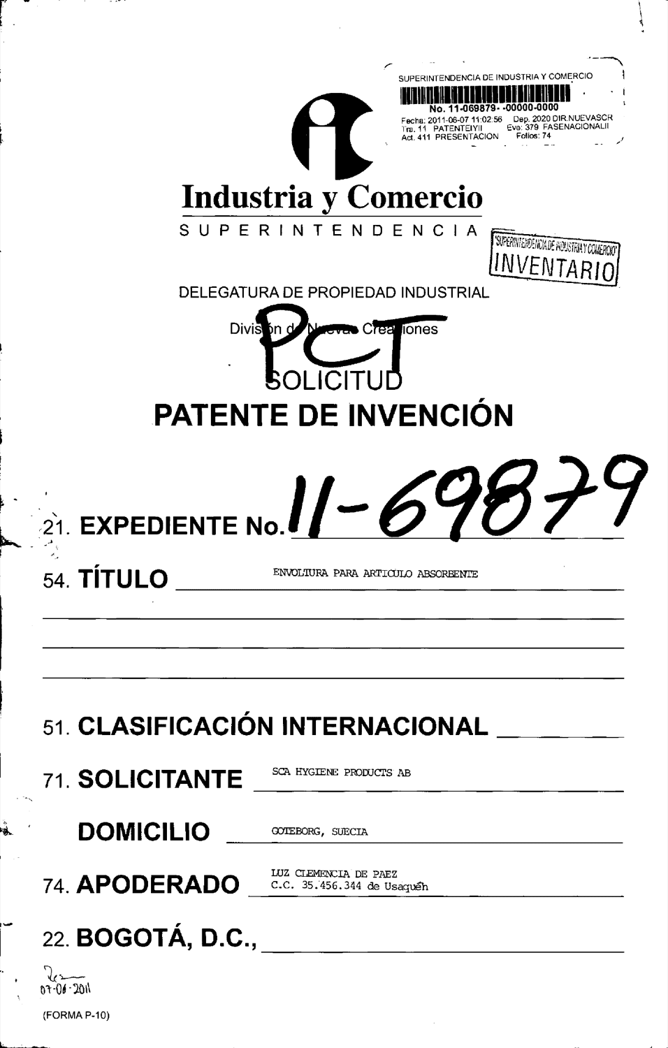 ENVOLTURA PARA ARTICULO ABSORBENTE