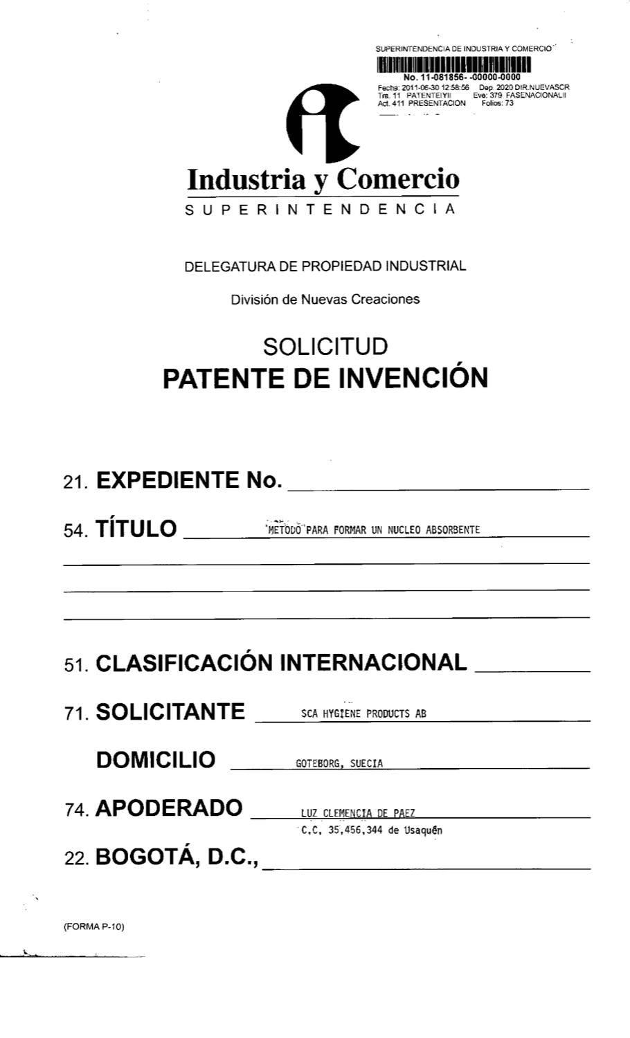 MÉTODO PARA FORMAR UN NÚCLEO ABSORBENTE