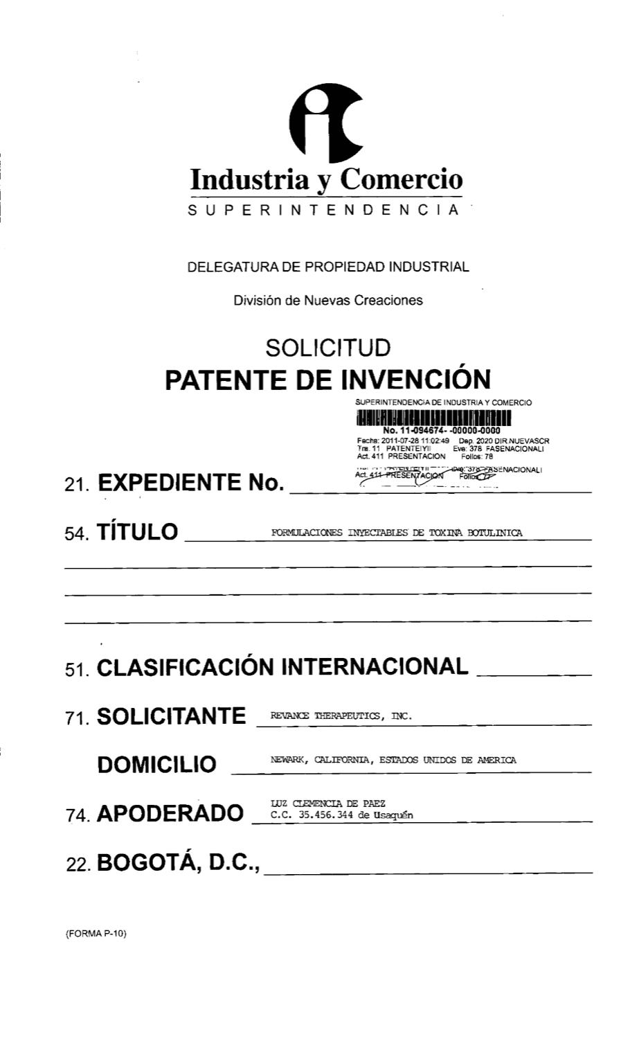 FORMULACIONES INYECTABLES DE TOXINA BOTULÍNICA