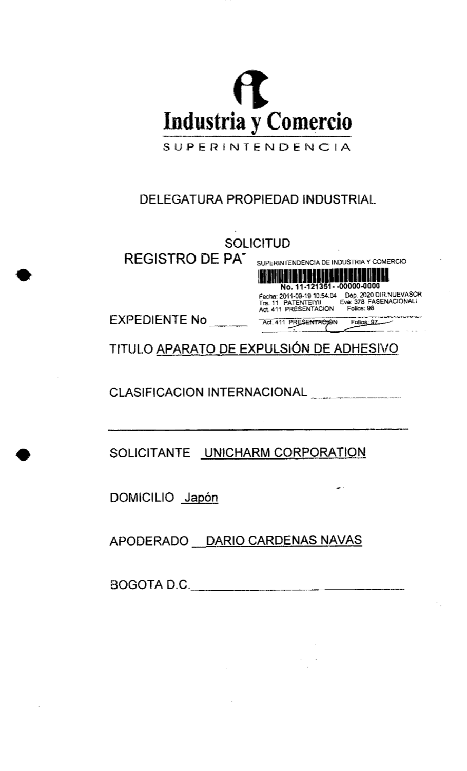 APARATO DE EXPULSIÓN DE ADHESIVO