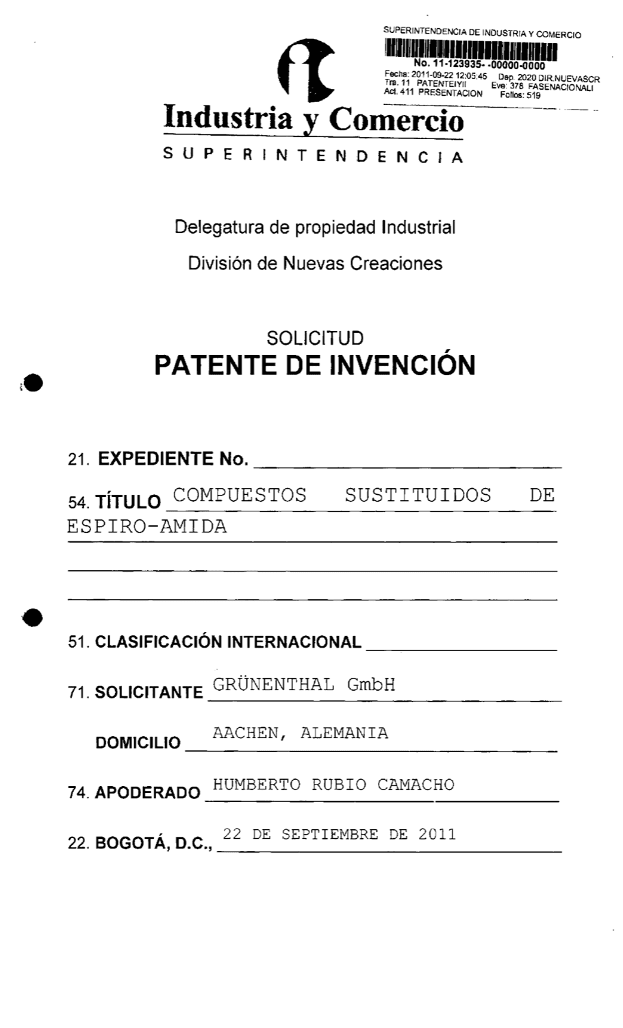 COMPUESTOS SUSTITUIDOS DE ESPIRO-AMIDA