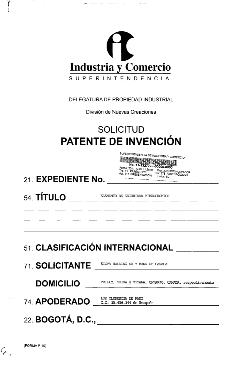 ELEMENTO DE SEGURIDAD PIEZOCRÓMICO