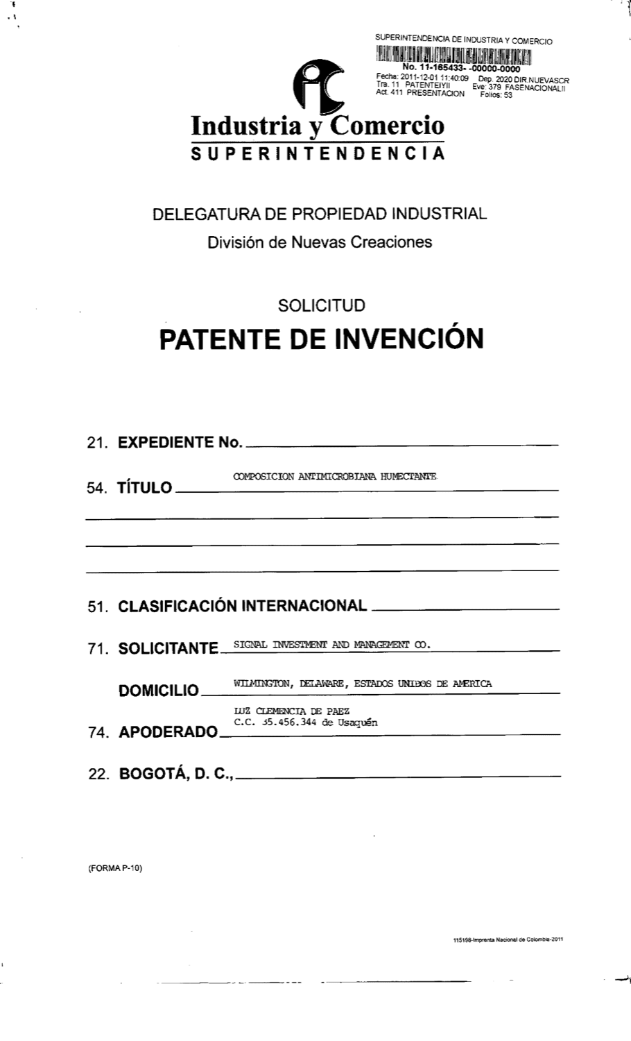 COMPOSICIÓN ANTIMICROBIANA HUMECTANTE