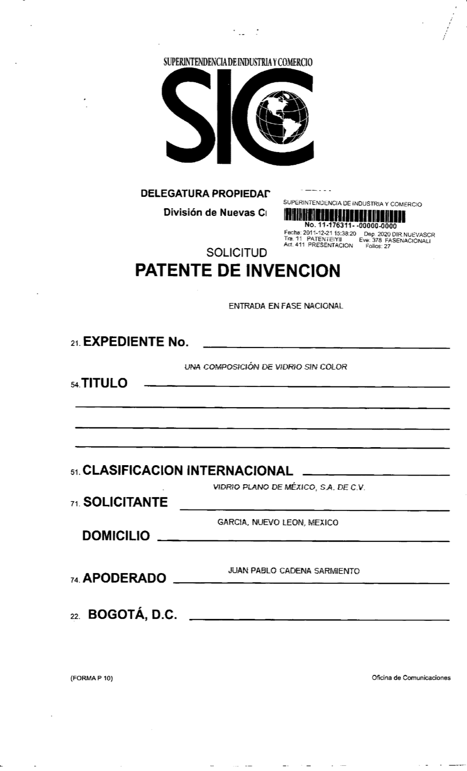 UNA COMPOSICIÓN DE VIDRIO SIN COLOR