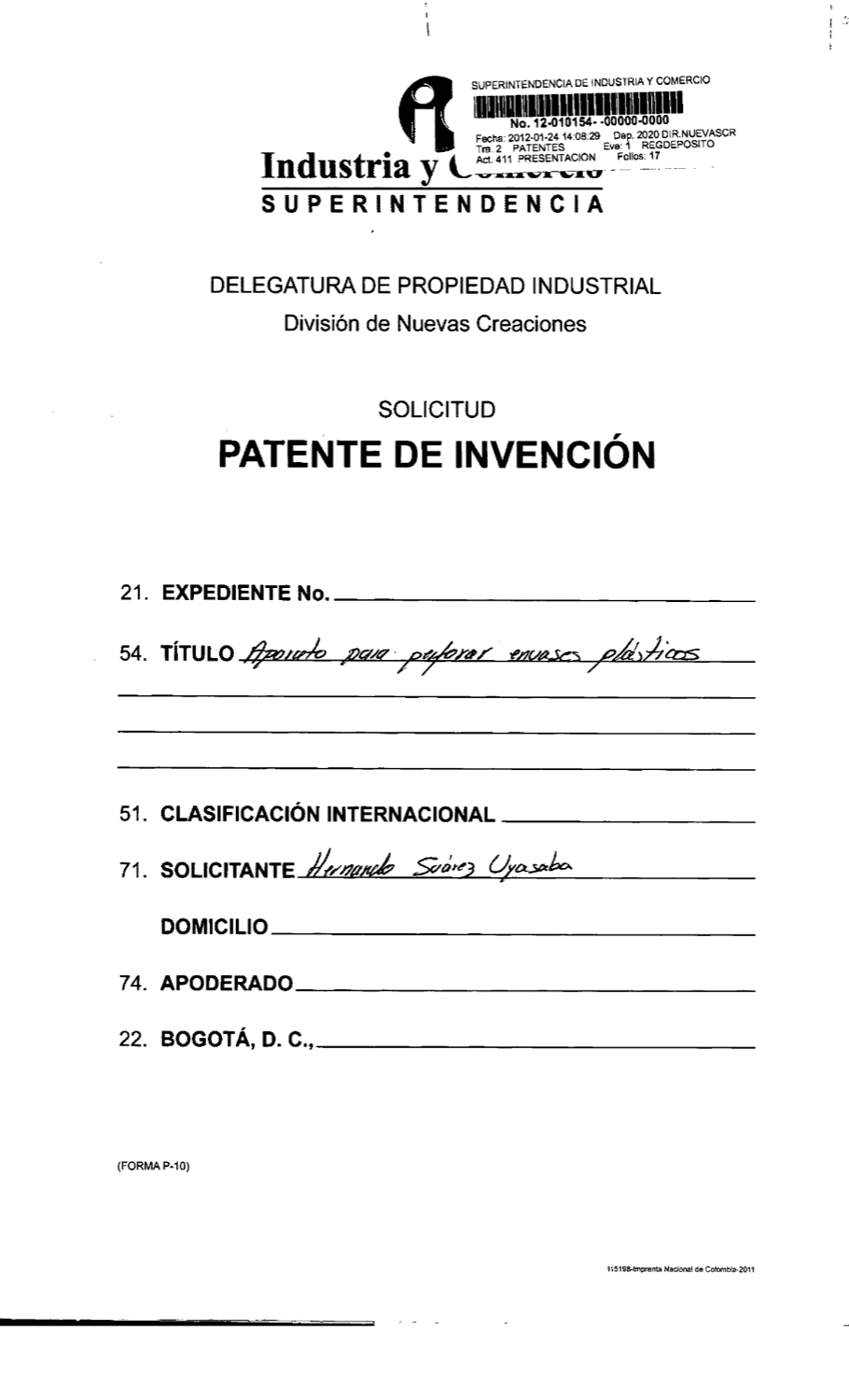 APARATO PARA PERFORAR ENVASES PLASTICOS