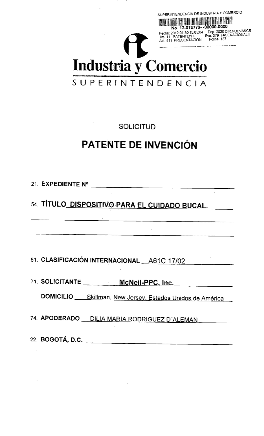 DISPOSITIVO PARA EL CUIDADO BUCAL