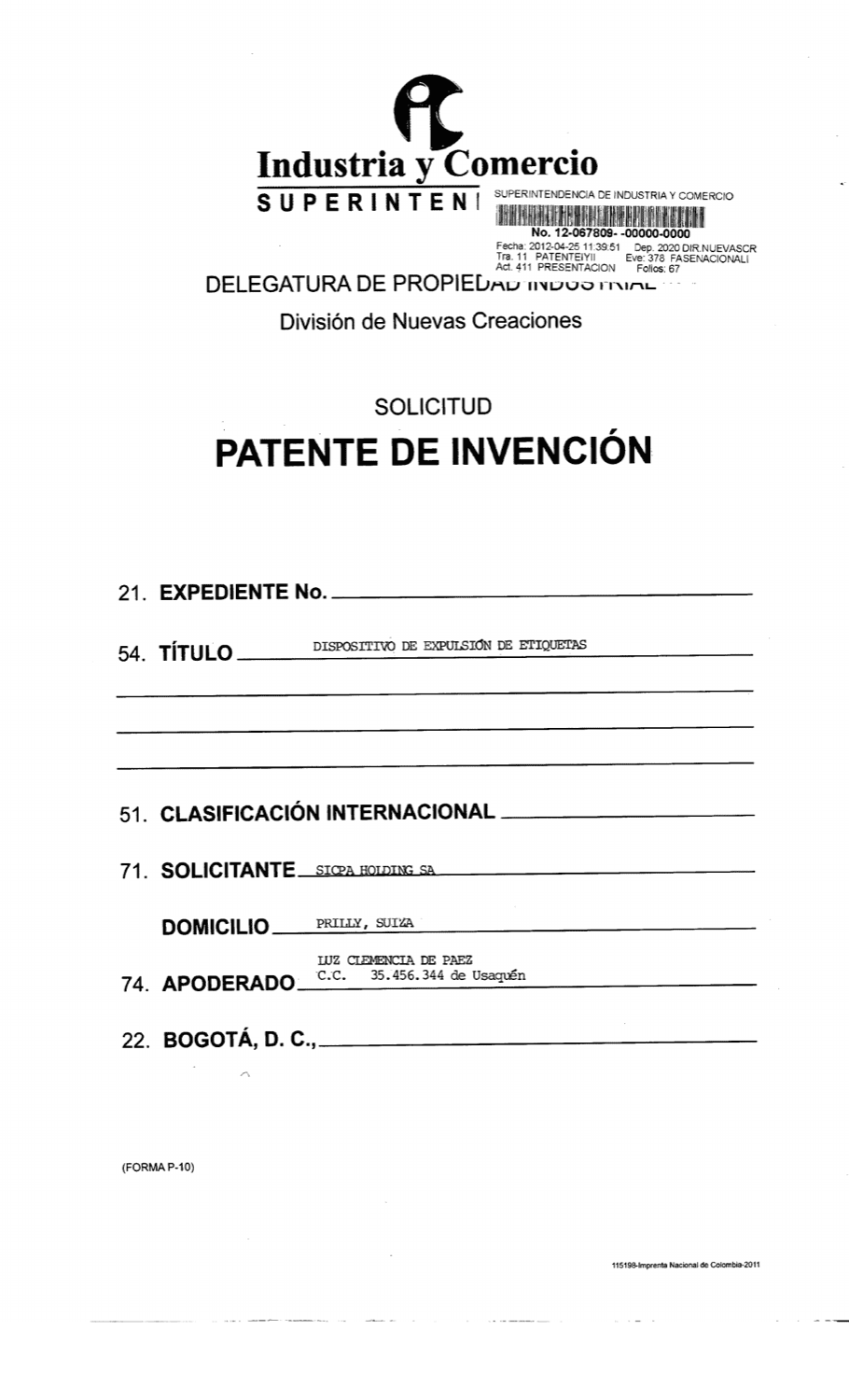DISPOSITIVO DE EXPULSIÓN DE ETIQUETAS