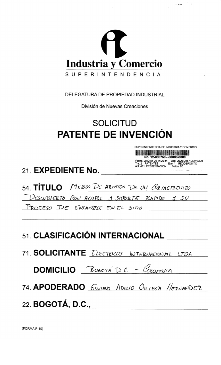 MÉTODO DE ARMADO DE UN CORTACIRCUITO DESCUBIERTO CON ACOPLE Y SOPORTE RÁPIDO Y SU PROCESO DE ENSAMBLE EN SITIO