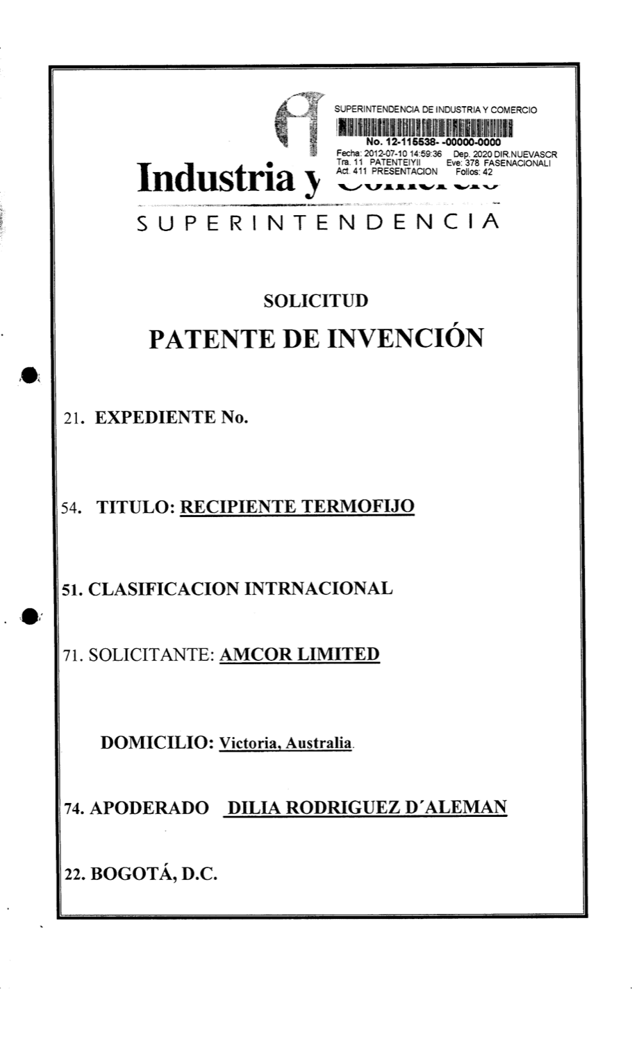 RECIPIENTE TERMOFIJO