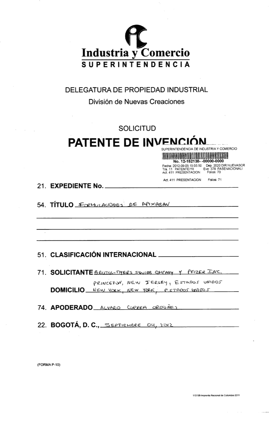 FORMULACIONES DE APIXABAN