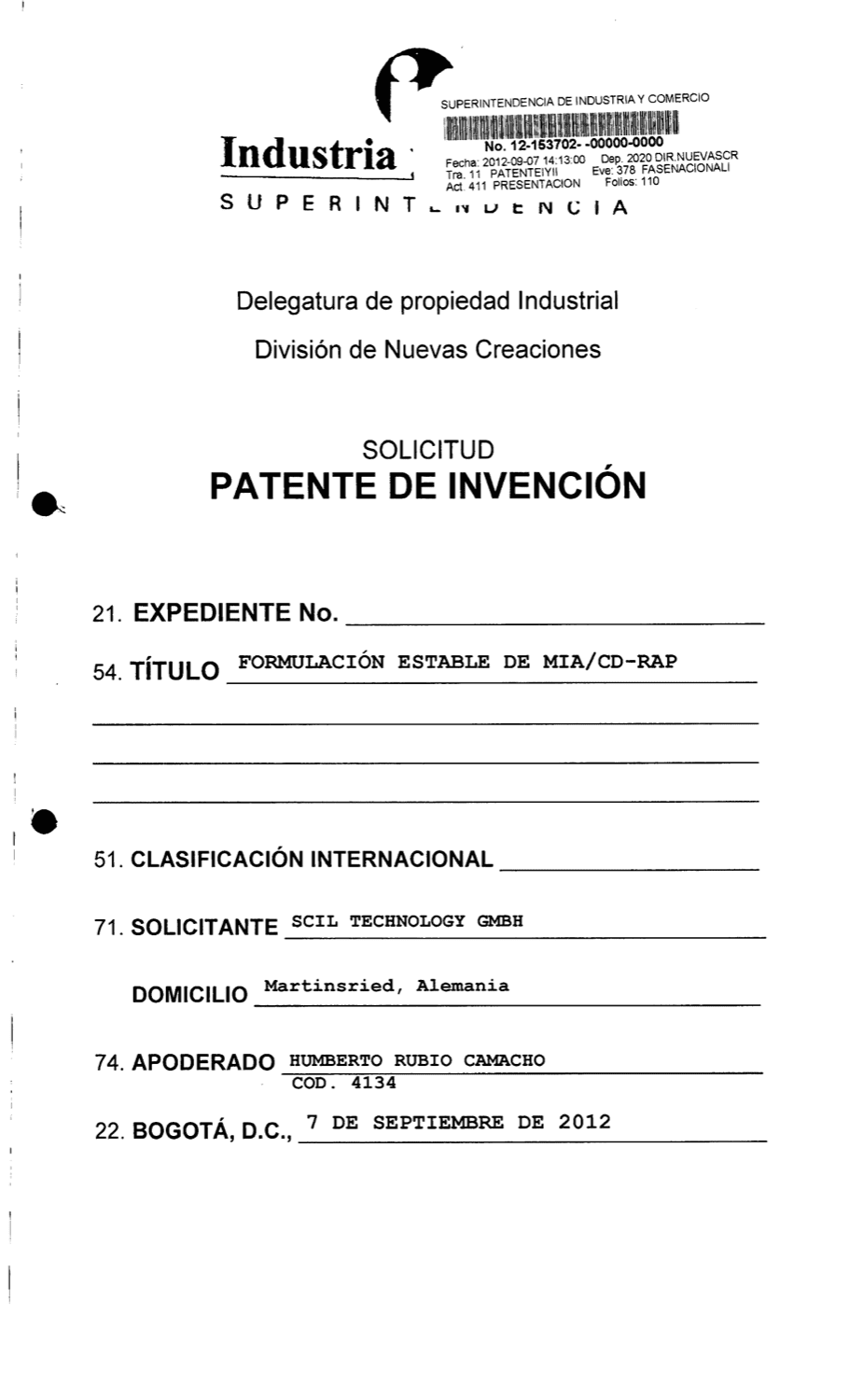 FORMULACION ESTABLE DE MIA/CD-RAP