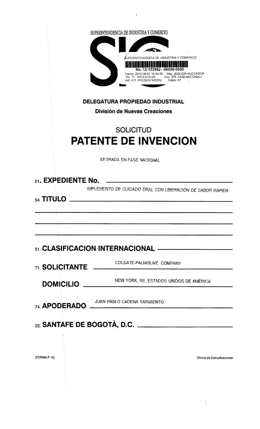 IMPLEMENTO DE CUIDADO ORAL CON LIBERACION DE SABOR RÁPIDA