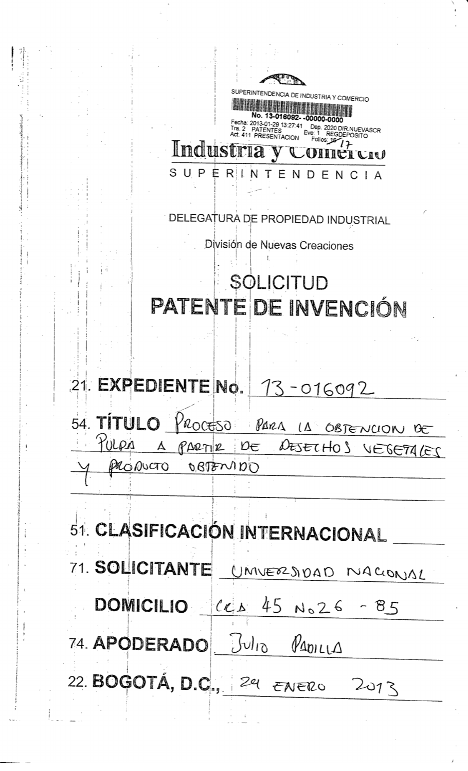 PROCESO PARA LA OBTENCIÓN DE PULPA A PARTIR DE DESECHOS VEGETALES Y PRODUCTO OBTENIDO