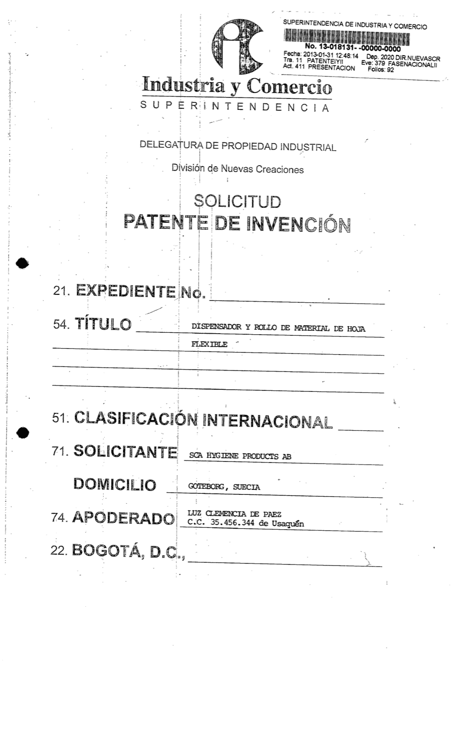 ROLLO DE MATERIAL FLEXIBLE CON PEGAMENTO ADHESIVO DETECTABLE