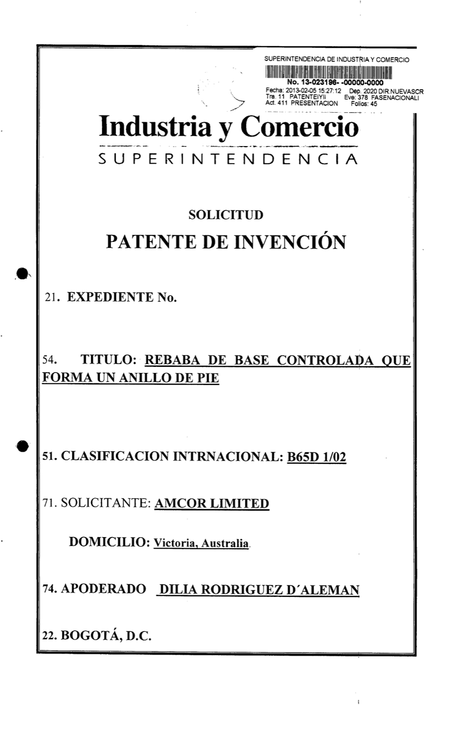 REBABA DE BASE CONTROLADA QUE FORMA UN ANILLO DE PIE